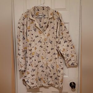 Disney Winnie The Pooh Print Button-Up Nightshirt Gown Pjs XL women SEE DESCRIPT